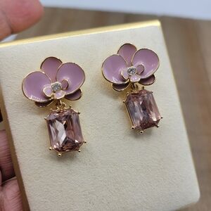 Delicious Pink Lacquer & Goldtone  Floral Pierced Earrings • Better Costume